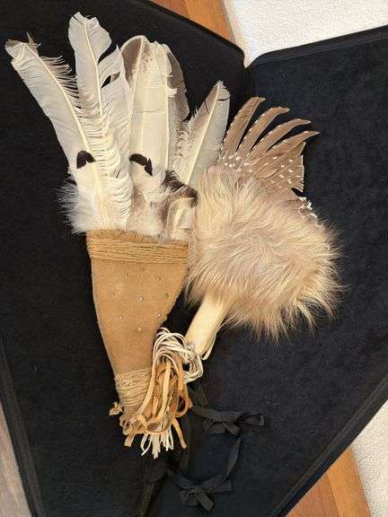 Two Native American Feather Fans image