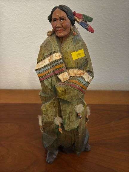 Hand Carved Wooden Native American Figurine image