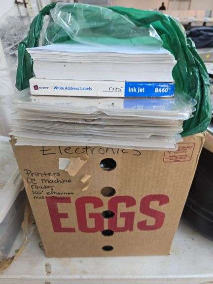 Office Equipment Lot: Printer, Router, Cables, and Labels