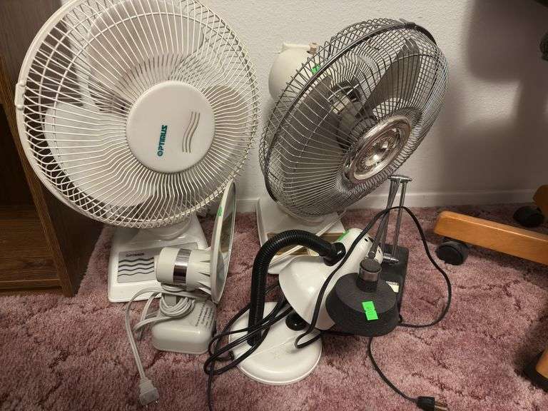 Lot of Assorted Desk Lamps and Fans
