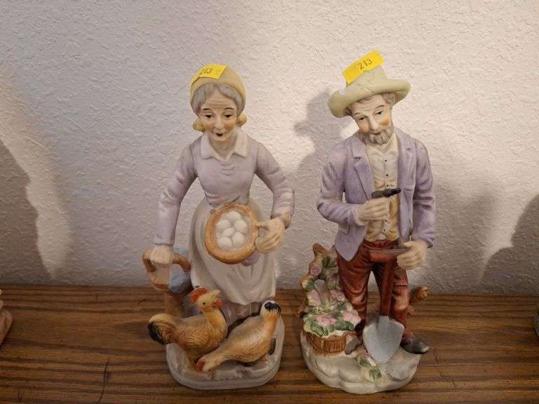 Pair of Farmer and Wife Figurine Statues image