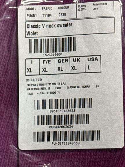 XL Beretta Sweater New in Packaging Purple
