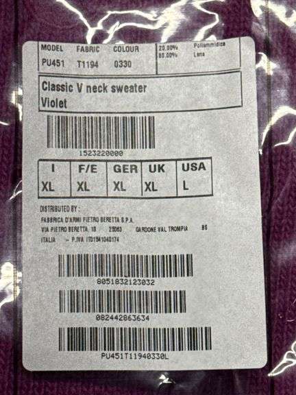 XL Beretta Sweater New in Packaging Purple