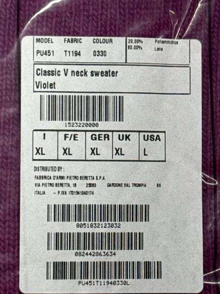 XL Beretta Sweater New in Packaging Purple