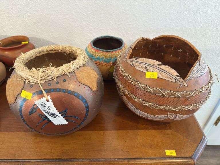 Group of Three Decorative Gourd Bowls image