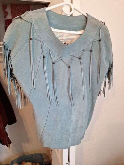 Pioneer Wear Blue Suede Leather Top with Fringe Detail - Size 16 image
