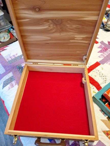 Wooden Cedar Box with Handle and Red Felt Interior image