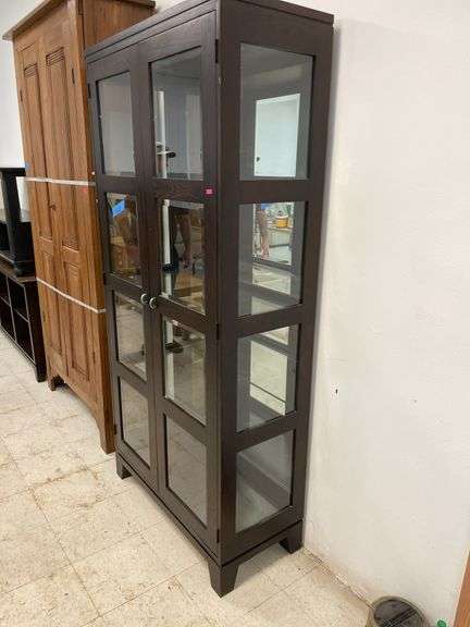 Dark Wood Display Cabinet with Glass Doors
