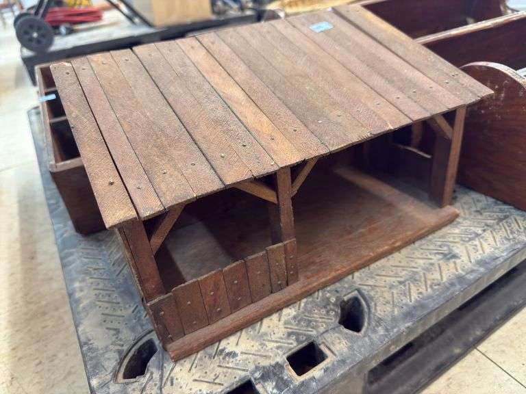 Shelving, antique drawers, toy barn