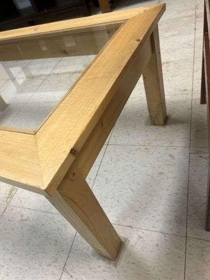 Modern Light Wood Coffee Table with Glass Top
