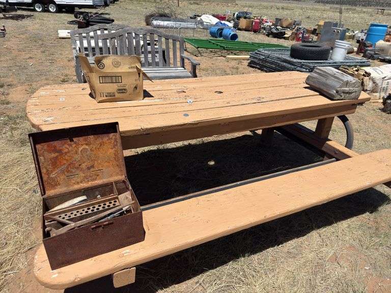 Outdoor Wooden Picnic Table with Attached Benches