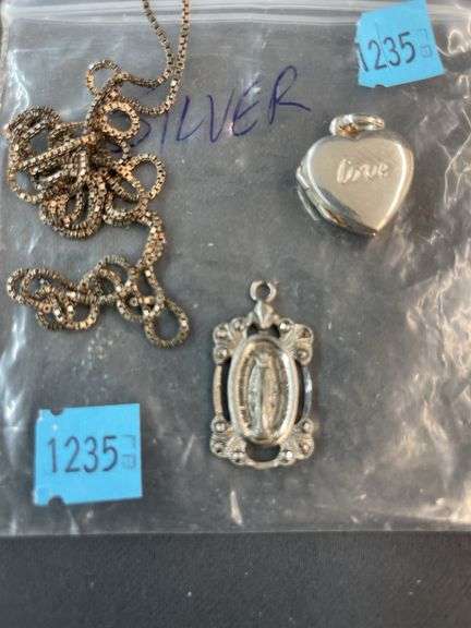 Sliver religious necklace, & heart locket