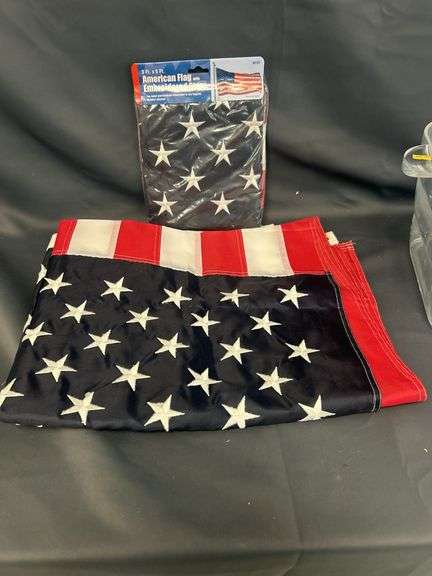 American Flag, Decorative Wood Blocks, Crepe Maker, and Plastic Container