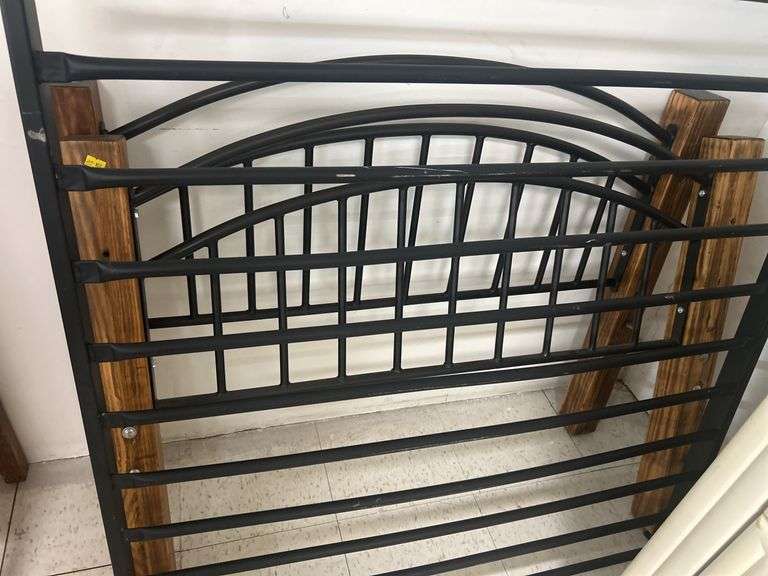 Black Metal Bed Frame with Wood Supports