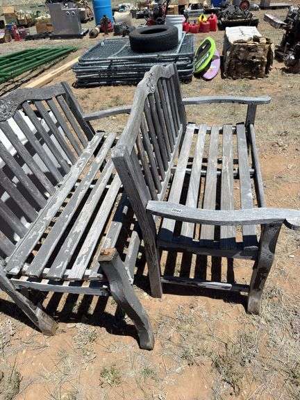Pair of Outdoor Wooden Benches