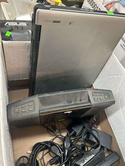 Box Lot of Electronics - Laptop, Satellite Receivers, Cords