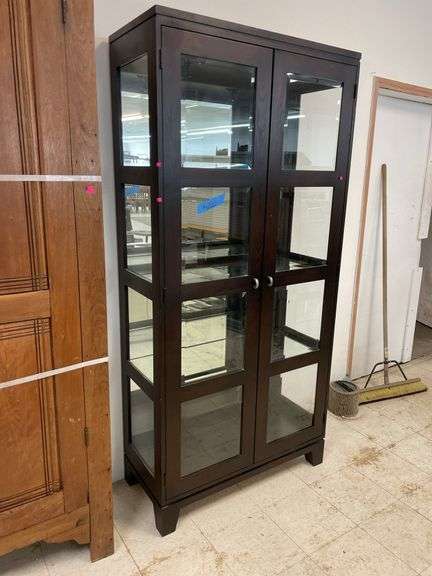 Dark Wood Display Cabinet with Glass Doors