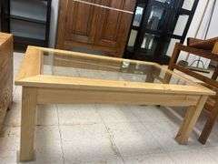 Modern Light Wood Coffee Table with Glass Top