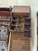 Shelving, antique drawers, toy barn