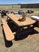 Outdoor Wooden Picnic Table with Attached Benches