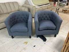 Pair of Upholstered Armchairs with Button Tufting