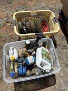 Basket of Wheels and Container of Various Sprays and Containers
