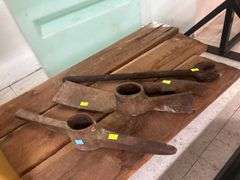 Lot of Assorted Tools, including Mattocks, Hoe, and Wrench
