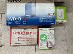 Electronics Bundle: Sony DVD Rewritable Drive, Memorex DVD Player, WeMo Smart Switch, and LEE Safety Powder Scale