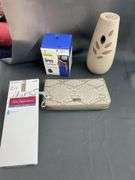 Assorted box 1 wallet, Glade Automatic Air Freshener Spray, Leggs Thigh Highs, and Hanes Silky Sheer