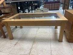 Modern Light Wood Coffee Table with Glass Top