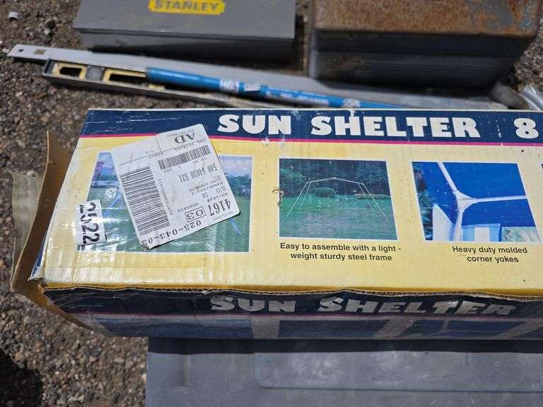Sun Shelter 8ft x 11ft, Toolboxes, Level, and More