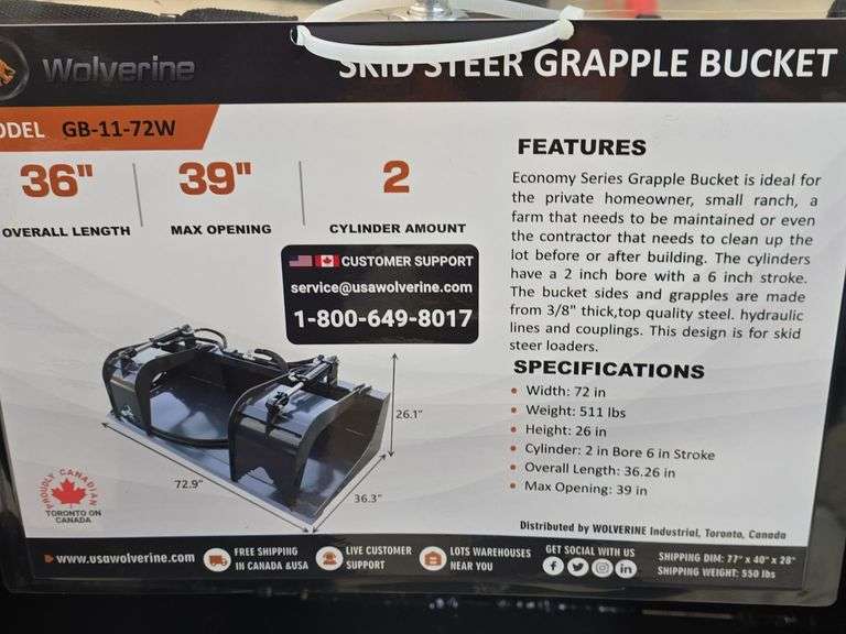 New Wolverine Skid Steer Grapple Bucket