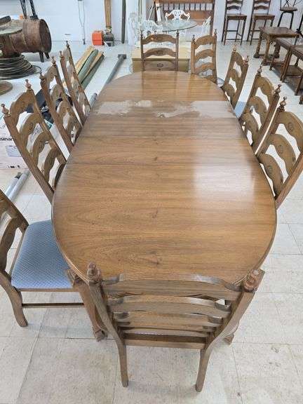 Dining Table w/ 3 leafs. 10 matching chairs, 4 being captains chairs image