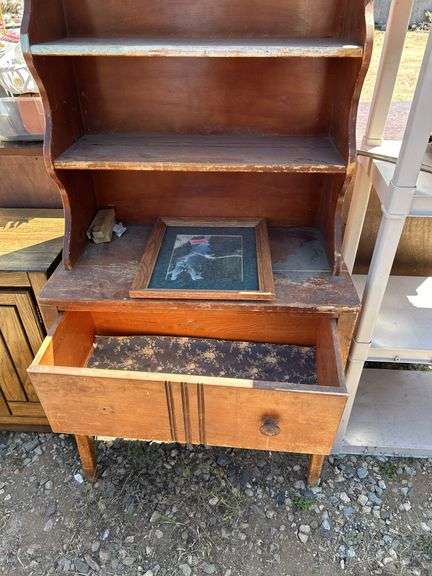 Wooden Hutch Table with Shelf and Drawer