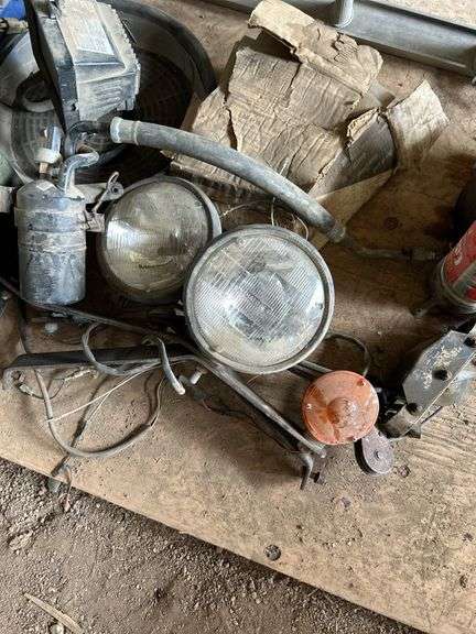 Miscellaneous auto parts, come along, crate and metal box