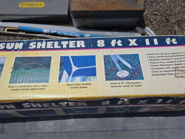 Sun Shelter 8ft x 11ft, Toolboxes, Level, and More