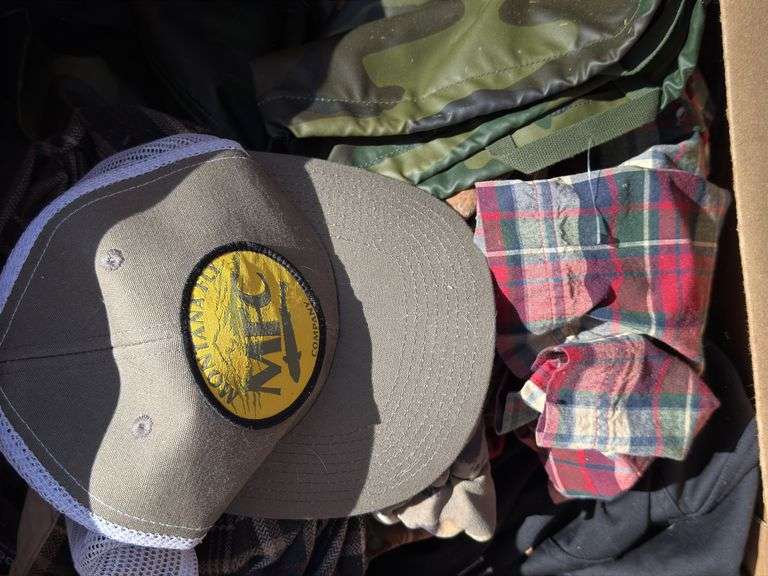 Assorted Clothing Lot - Flannel Shirts, Hat, and Camouflage Jacket