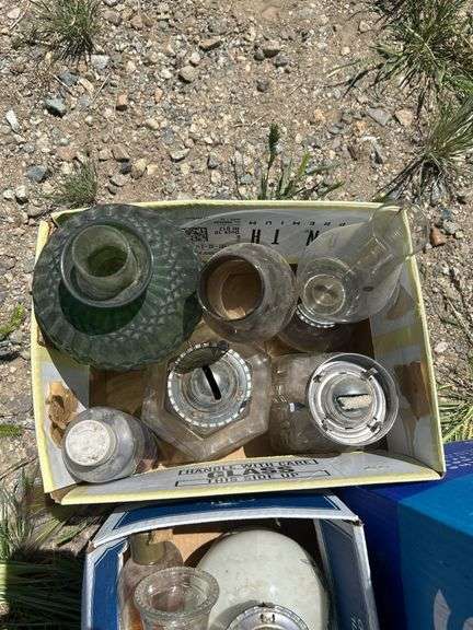Boxes of Home Decor Items: Oil Lamps, Wood Bowl, & Decorative Balls