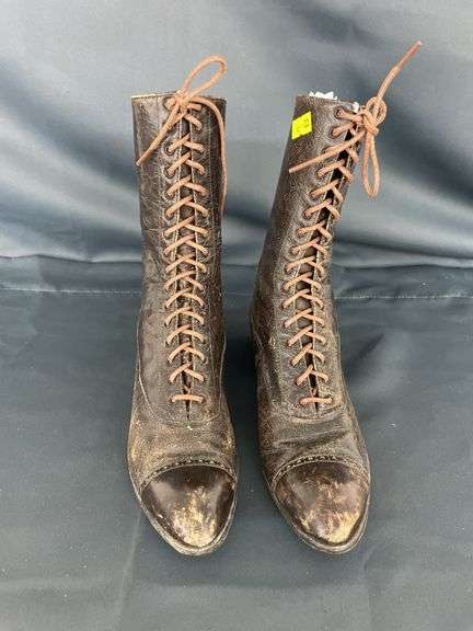 Pair of Brown Leather Lace-Up Boots