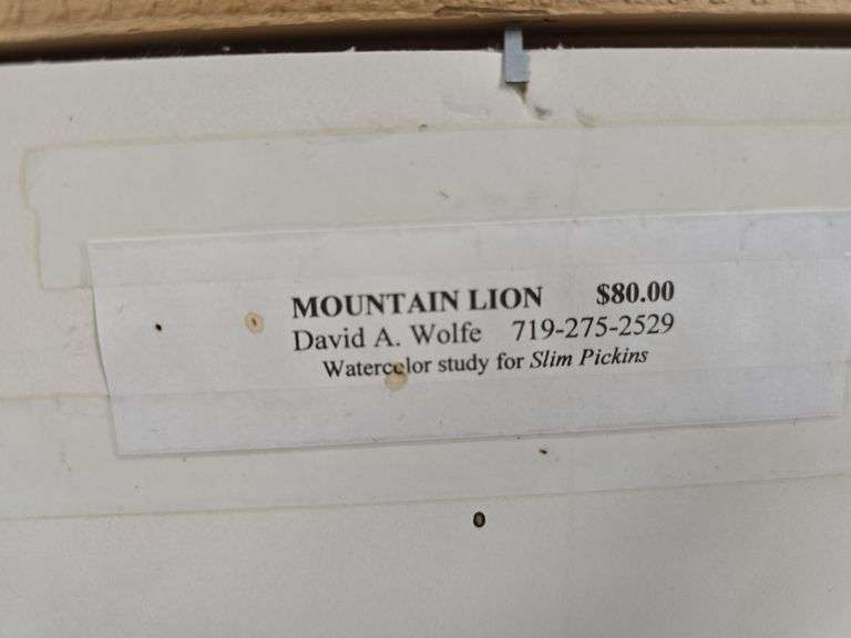 David Wolfe "Mountain Lion" Water Color Framed Art