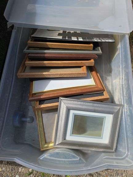Assorted Picture Frames in Storage Container