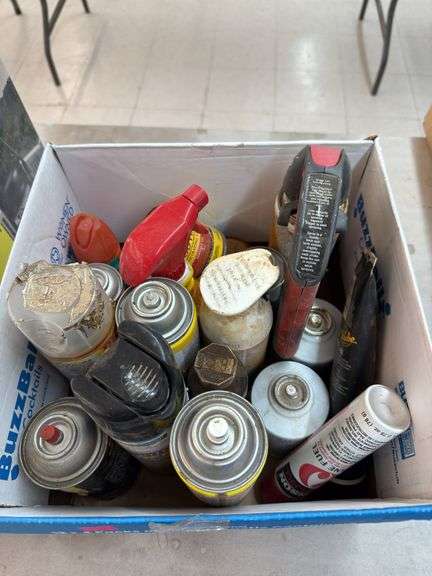 Box of assorted shop chemicals image