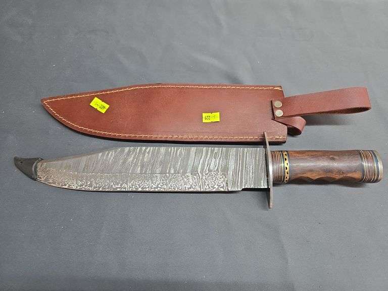 Damascus Bowie Knife w/ Leather Sheath image