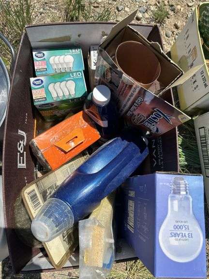 Mixed Lot: Large Stock Pot, Bucket, and Box of Assorted Items