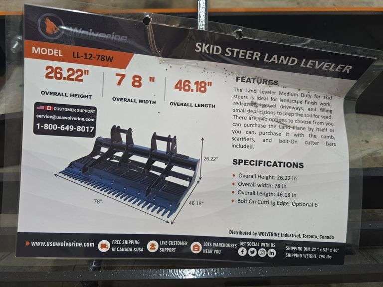 New Wolverine Skid Steer Land Leveler Attachment