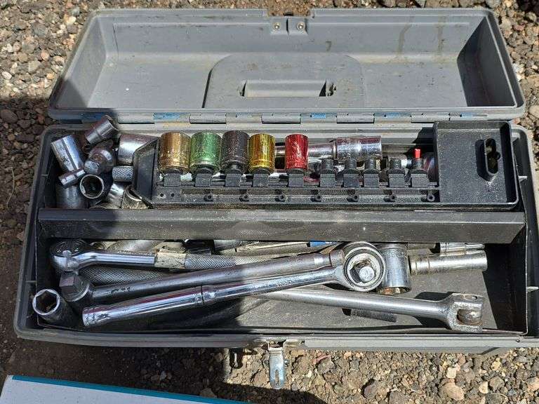 Toolbox with Sockets and Wrenches & Steel Hose Reel