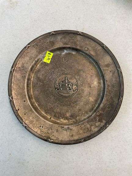 Ornate Silver Plated Decorative Plate with Landmark Detail