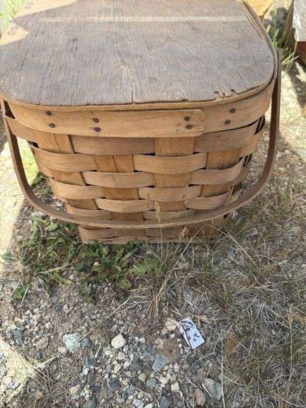 Woven Wood Picnic Basket with Lid