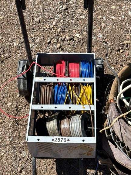 Rolling Wire Cart with Wire Spools and Utility Bag