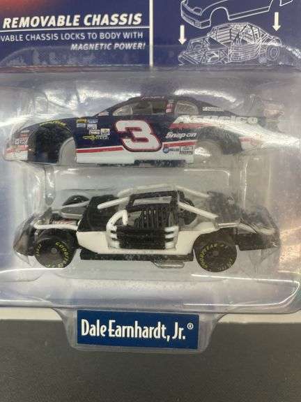 NASCAR Winner's Circle Tech Series 1:64 scale die-cast car featuring Dale Earnhardt Jr.'s #3 AC Delco Chevrolet Monte Carlo with a removable chassis.